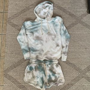 Lot of 3 matching sets. Cropped hoodie sweatshirts with matching shorts